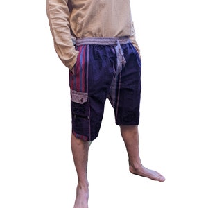 Fair Trade Heavy Cotton Stripe Shorts Stonewash with Blockprint Box Pockets  (In 3 colours)