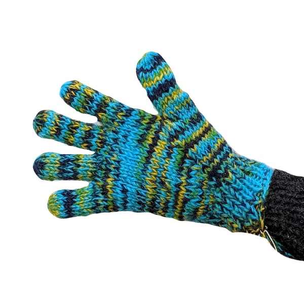 Fair Trade Finger Gloves "Turquoise Mist" - Wool with Fleece Lining