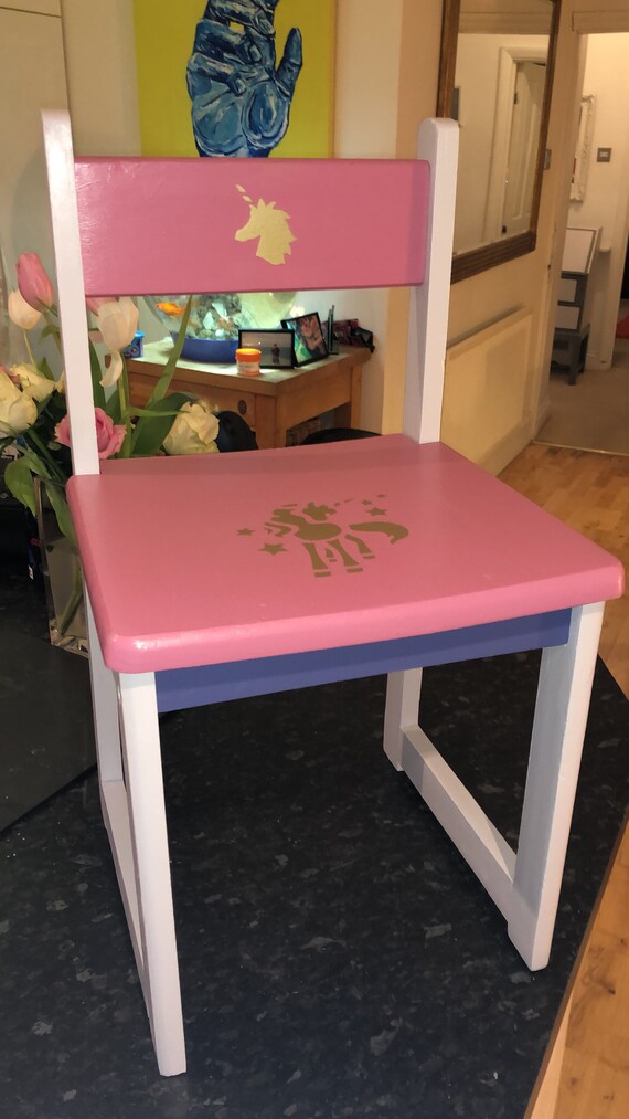 unicorn wooden table and 2 chairs