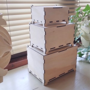Set of (3) Unfinished Wood Boxes - Stacking/Nesting