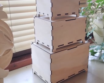 Set of (3) Unfinished Wood Boxes - Stacking/Nesting