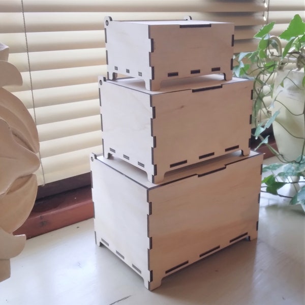 Set of (3) Unfinished Wood Boxes - Stacking/Nesting