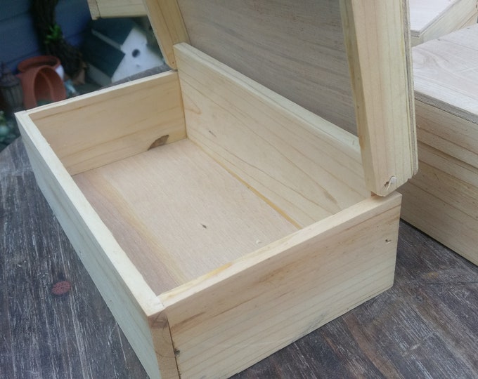 Pine Wood Box With Hinged Lid and Antique Brass Clasp, Pine Wood