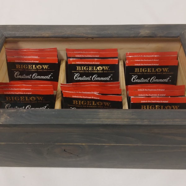 Luxury Wood Tea Box- Glass Top -Solid Pine - Six Compartments