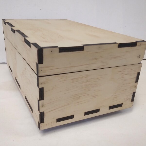 Laser Cut Unfinished Wood Craft Box with Pegged Hinge