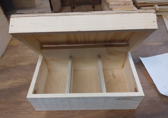 Unfinished Wood Box hinged Lid three Compartments Etsy