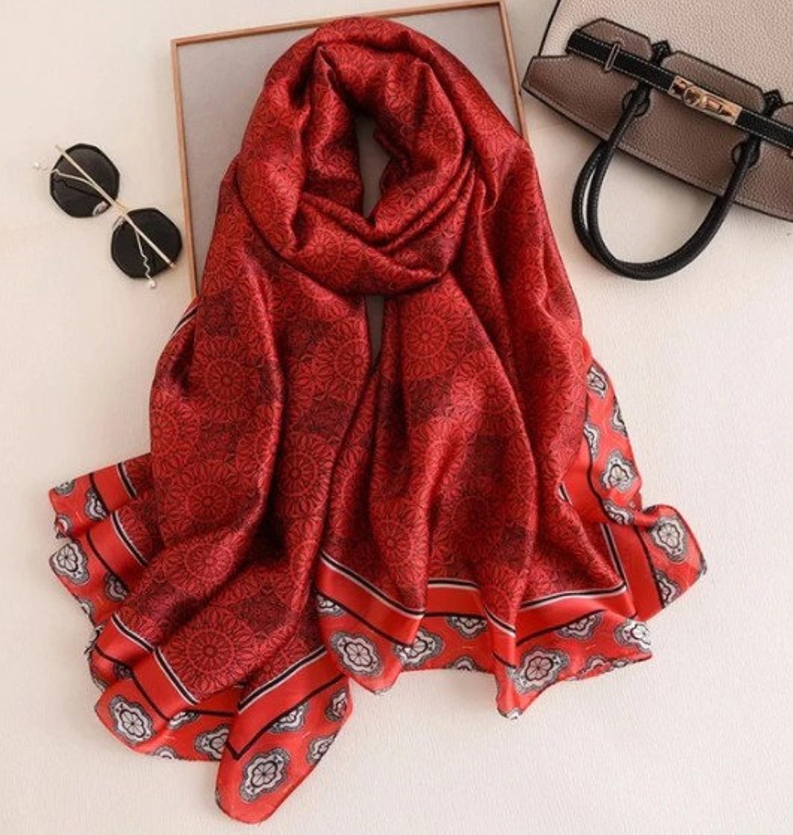 Ladies Red Scarf Silk Feel Scarf Scarves For Women Red Etsy