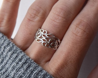 Autumn Leaf Ring, Spring Floral Ring, Sterling Silver Statement Ring, Leaf Ring, Flower Ring, Boho Ring, Autumn Leaves