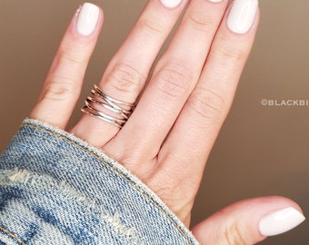 Five Band Ring, Intertwined Bands, Silver Statement Ring, Stacking Ring, Sterling Silver Ring, Wavy Band Ring, Interlocking Rings, Wavy Ring