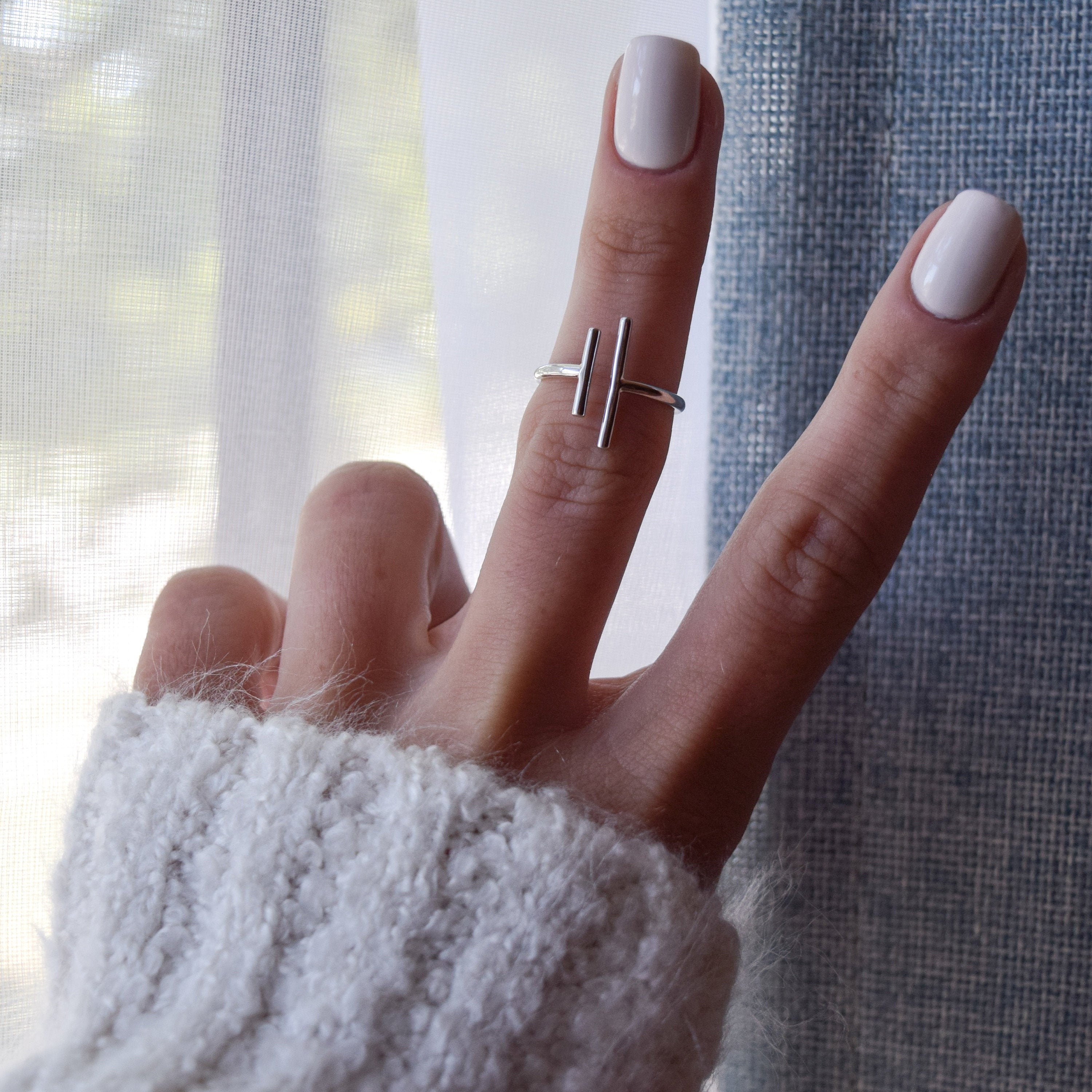 Double Bar Ring, Sterling Silver Ring, Open Ring, Adjustable Ring ...