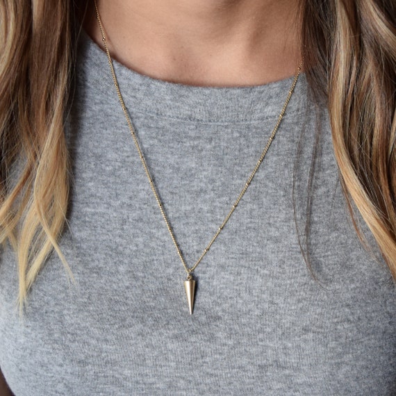 Gold Spike Pendant Necklace Dagger Pendant Gold Chain Layering Necklace Simple Charm Necklace Minimalist Jewelry Gift for her necklace