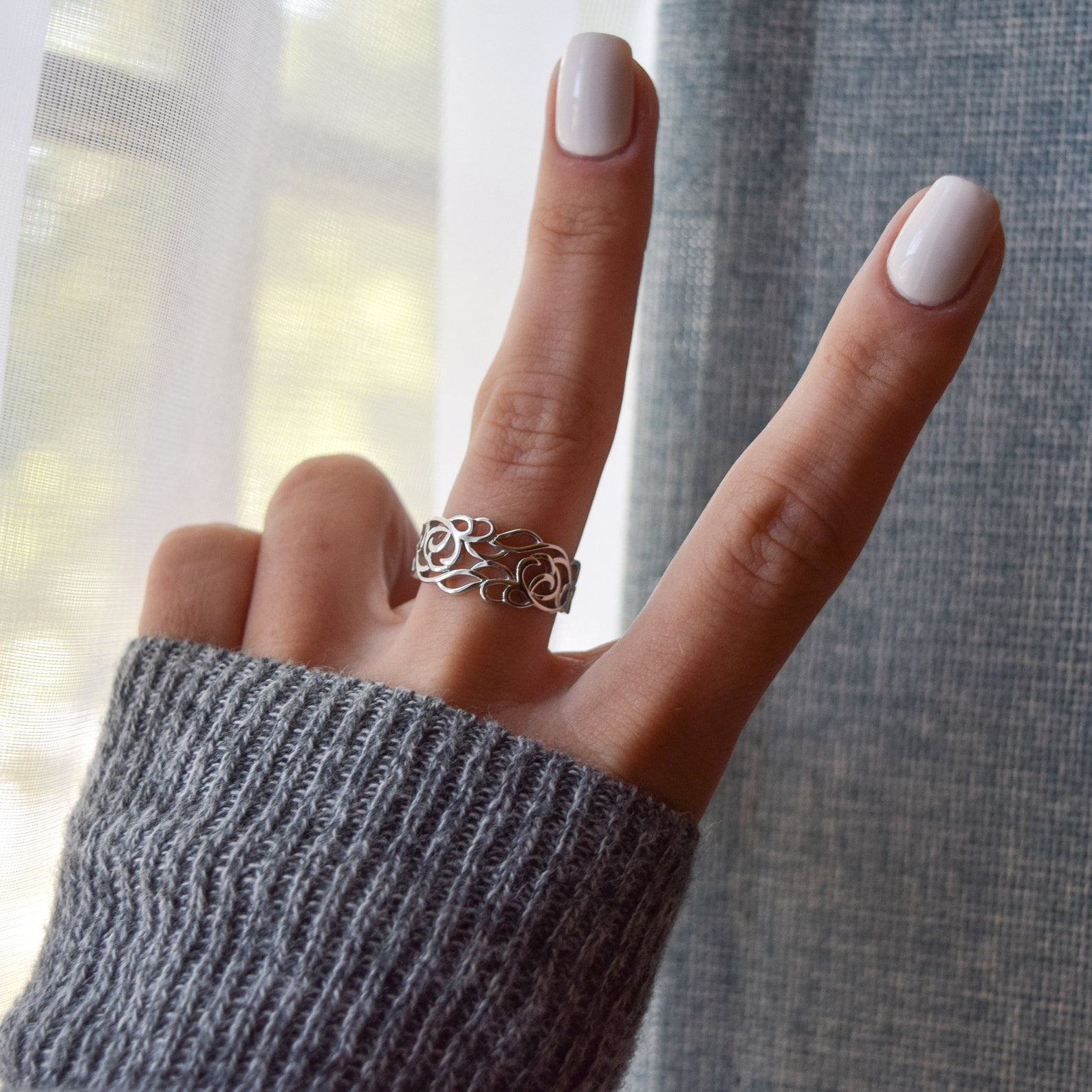 Autumn Leaf Ring Spring Floral Ring Sterling Silver Etsy