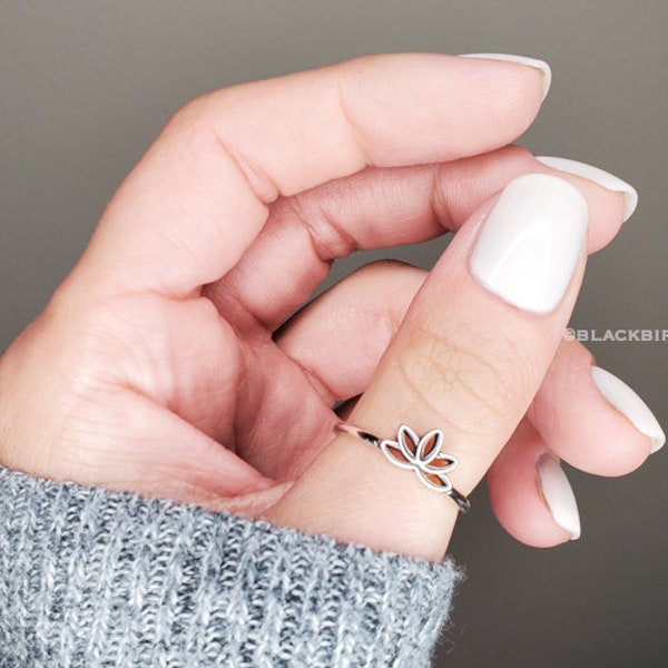 Lotus Flower Ring, Delicate Silver Lotus Ring, Simple Dainty Boho Ring, Boho Ring, Lotus Flower Jewelry, Dainty Flower Ring, Spiritual Ring