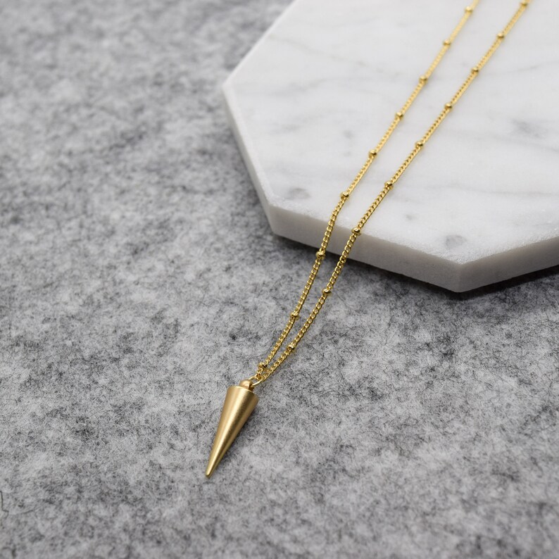 Gold Spike Pendant Necklace Dagger Pendant Gold Chain Layering Necklace Simple Charm Necklace Minimalist Jewelry Gift for her necklace