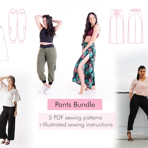 Pants Bundle PDF sewing pattern and tutorials, Wrap pants, Cargo pants, palazzo pants and, classic pants digital patterns, instant download