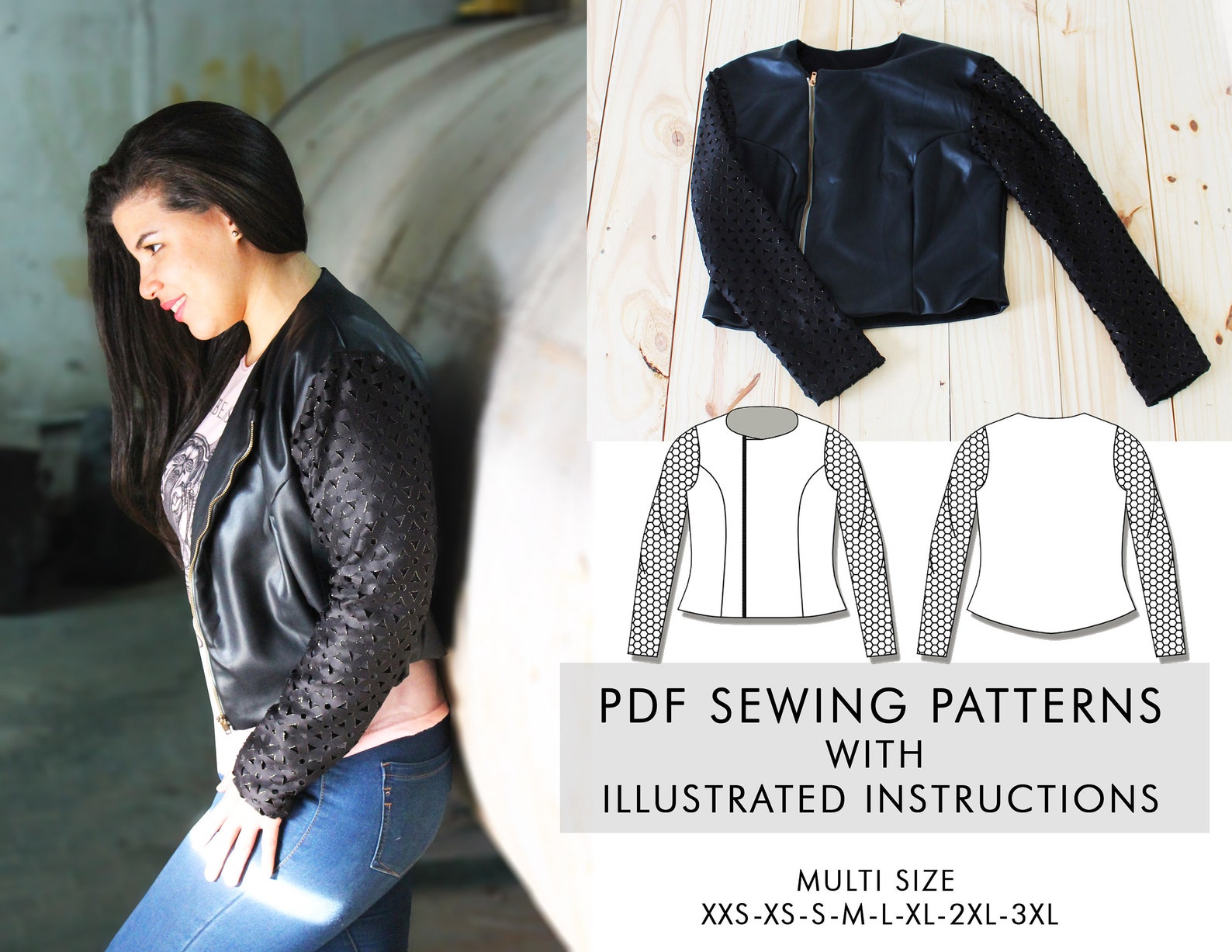 Jacket PDF Sewing Pattern Asymmetric Zipper Jacket - Etsy