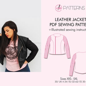 Jacket PDF sewing pattern, asymmetrical zipper jacket, urban chic outerwear, Faux leather Jacket, cropped, home printing, instant download