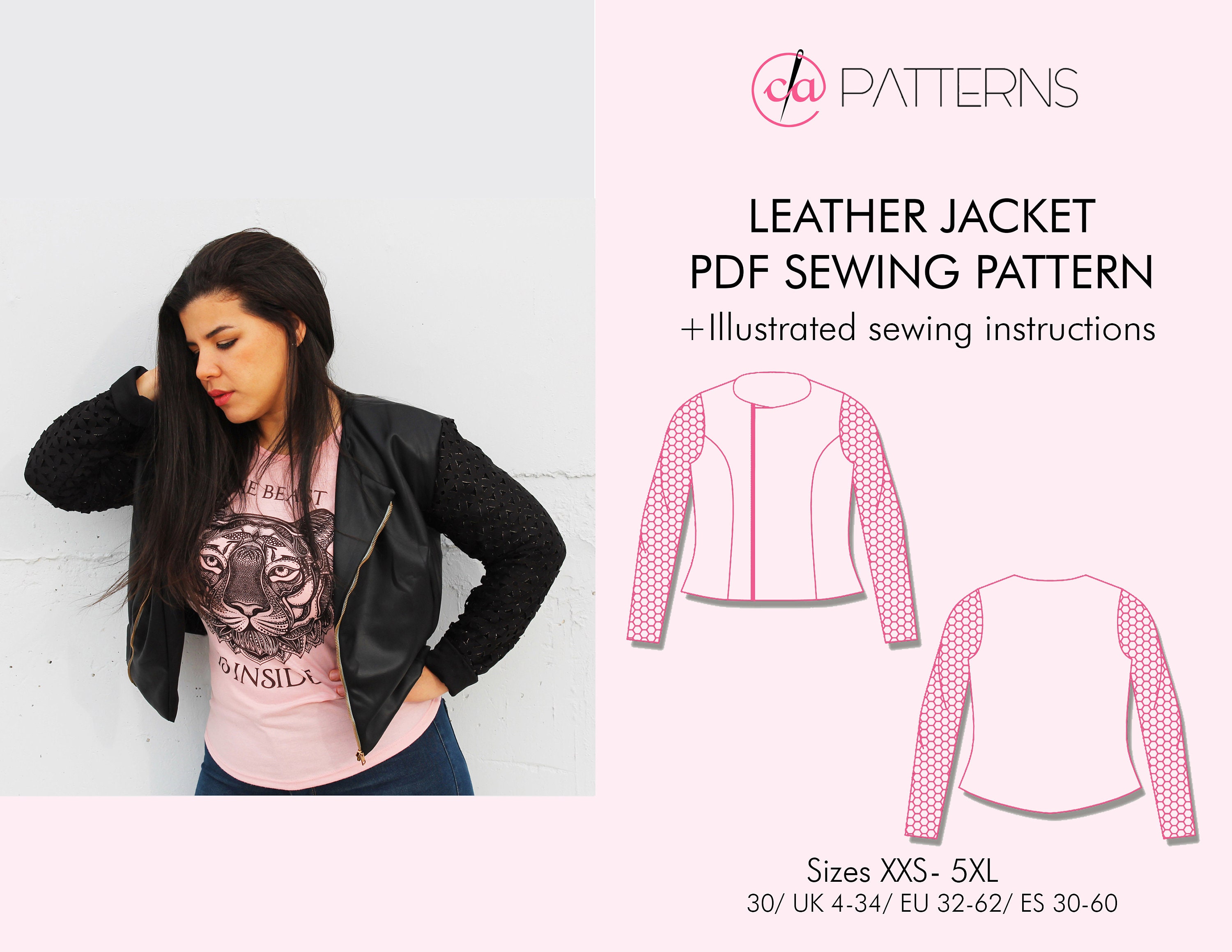 Jacket PDF Sewing Pattern, Asymmetrical Zipper Jacket, Urban