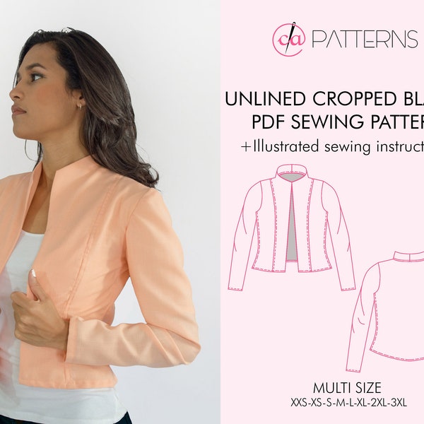 CROPPED BLAZER PDF Schnittmuster und Nähanleitung, Ungefüttert Office Jacke, Moderner Blazer, Sofort Download Schnittmuster, A4 Letter und A0 pdf