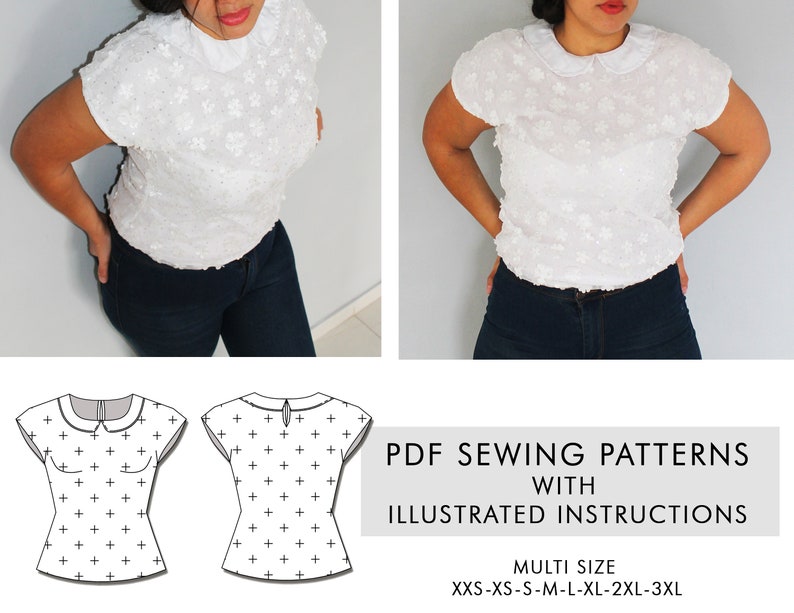 Lace Blouse PDF Sewing Pattern Short Sleeve Blouse Sewing Etsy Canada