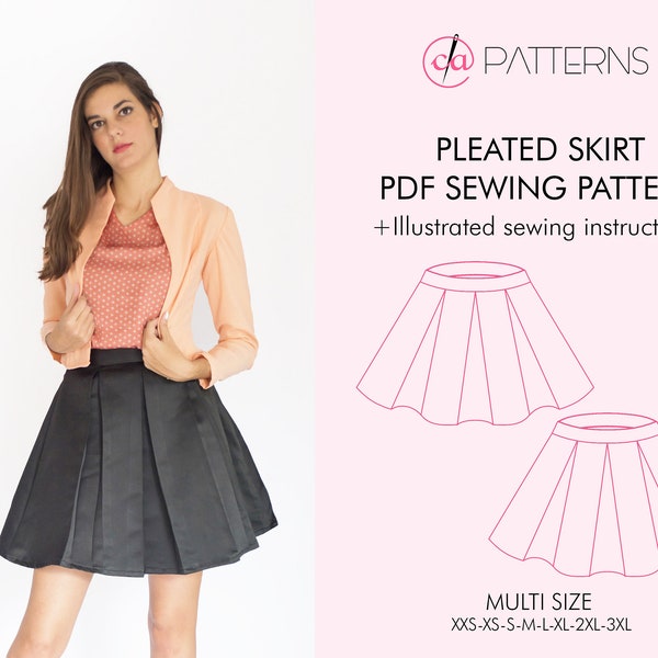 PLEATED SKIRT PDF Sewing Pattern and tutorial, Short skirt pattern, Summer skirt, A line skirt, pattern for beginners with instructions