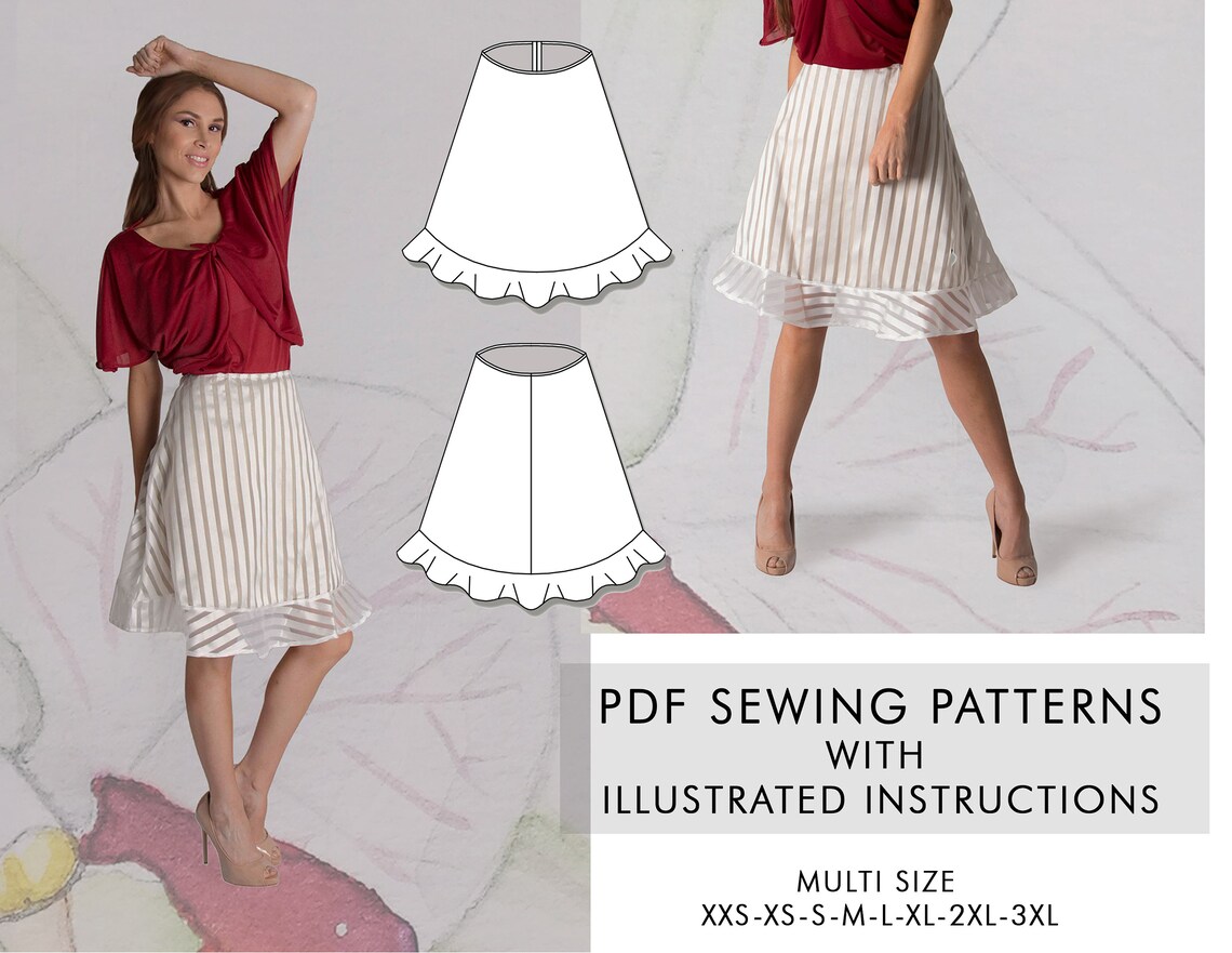 Skirt PDF Sewing Pattern Short Skirt Pattern Ruffle Skirt A - Etsy