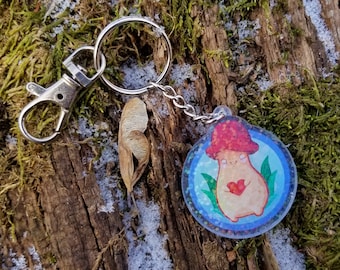 Mushroom Sprite Keychain Charm! "Happy" - Holographic Acrylic!