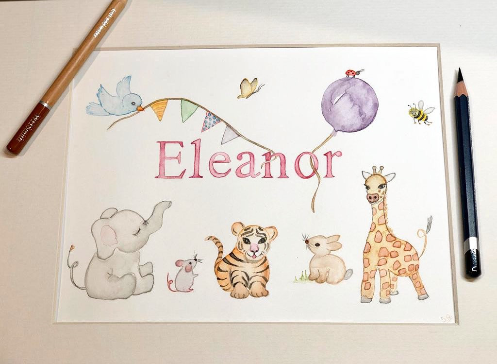 Baby Name Watercolour Painting Etsy