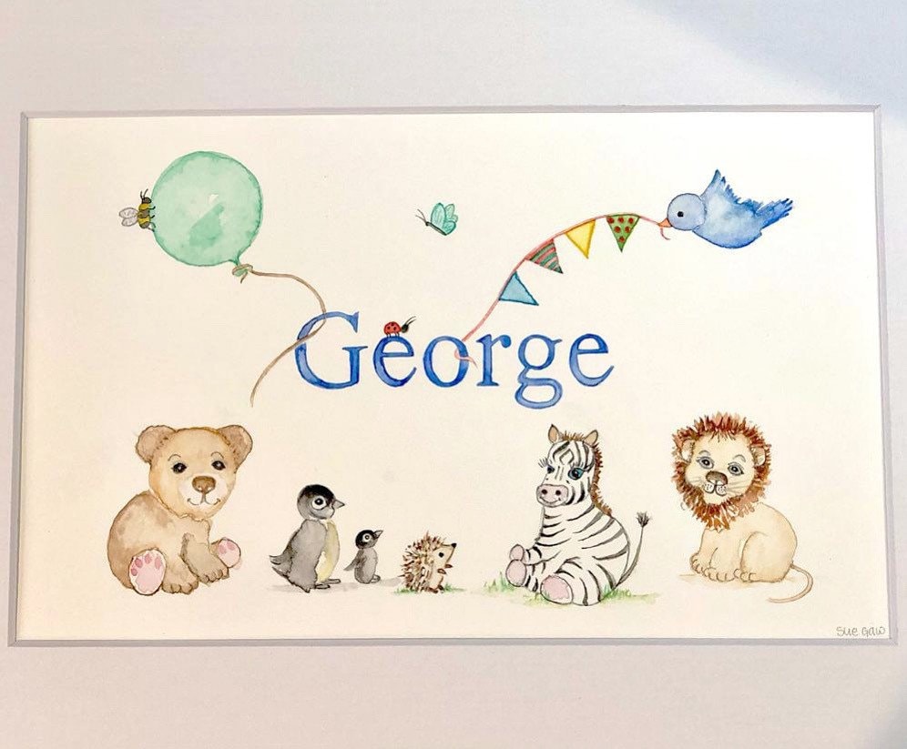 Baby Name Watercolour Painting Etsy