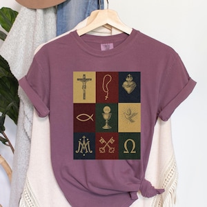 Catholic Shirt Comfort Colors, Catholic Symbols, Catholic Gift Tee, Gift for Catholic, RCIA Gift, Catholic Mom Shirt, Catholic Gift Dad