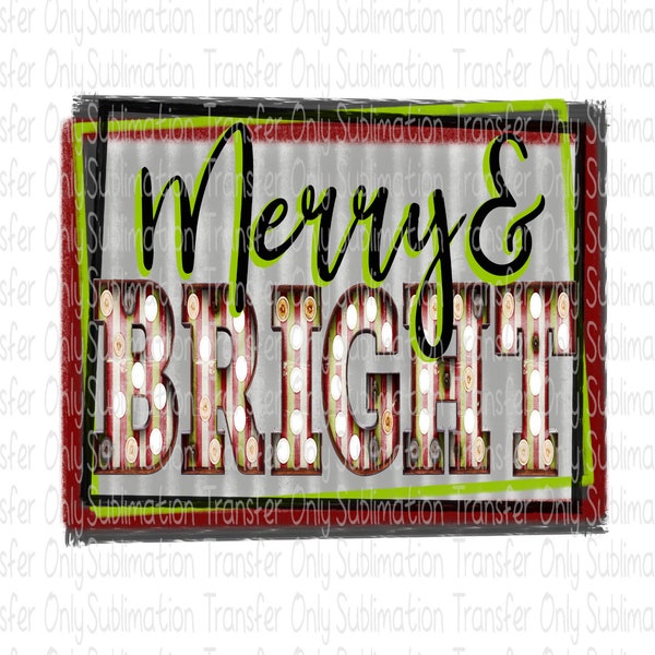 Sublimation Transfer "Merry & Bright" Ready to Press-Christmas Vintage Lighted Striped Letters Design-T-shirt/Mug Transfers-Holiday