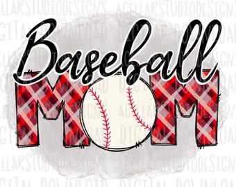 Digital Download "Baseball Mom" Sublimation Design-Printable-Hand Drawn Baseball Design with Plaid Letters-Clipart-Graphics-PNG File ONLY