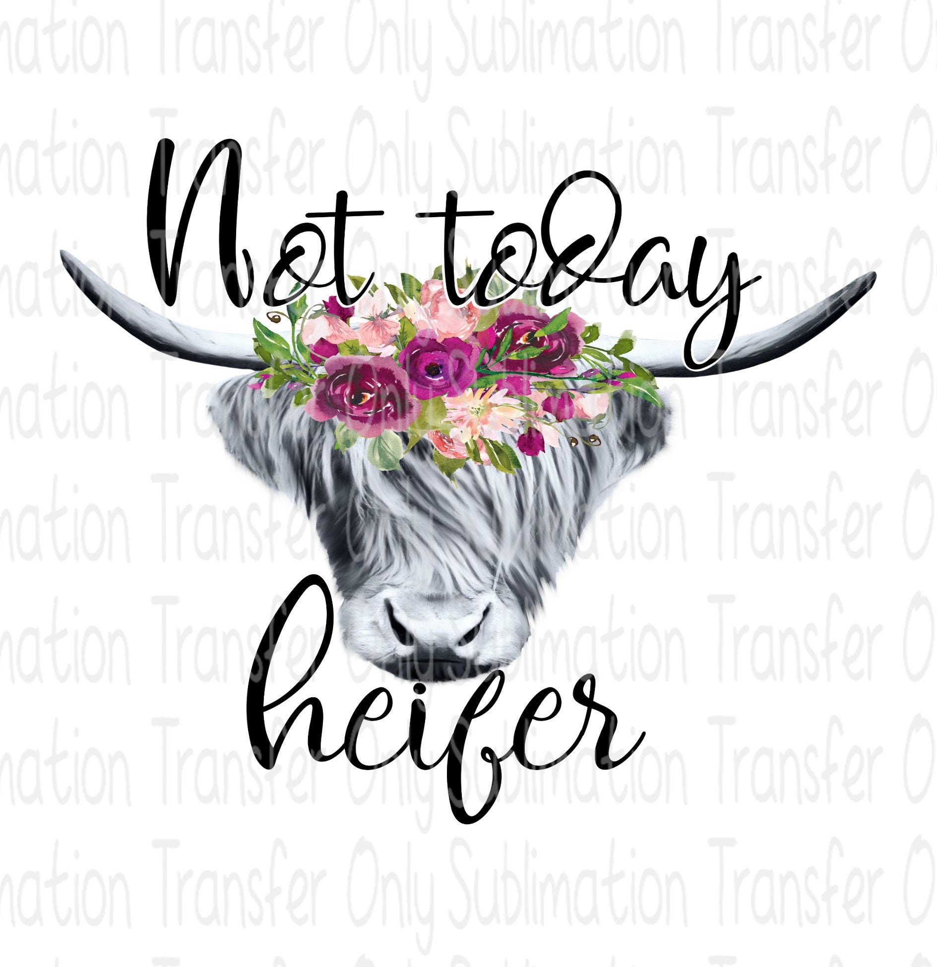 Sublimation Transfer-not Today Heifer-black/white Highland Cow - Etsy
