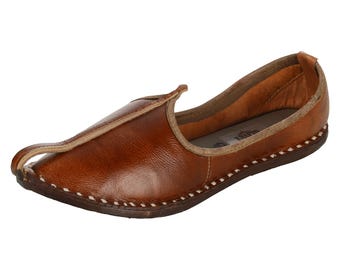 Jodhpuri Jutti de cuero marrón sólido para hombre hecho a mano, Mojari indio hecho a mano, Khussa