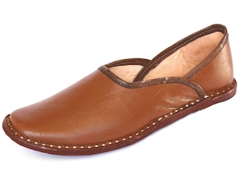 Handmade Brown Leather Mojari Shoes for Men, Traditional Indian Ethnic Boots, Authentic Leather Footwear