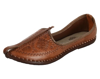 Handgemaakte bedrukte bruine leren jodhpuri jutti heren, handgemaakte Indiase mojari, khussa