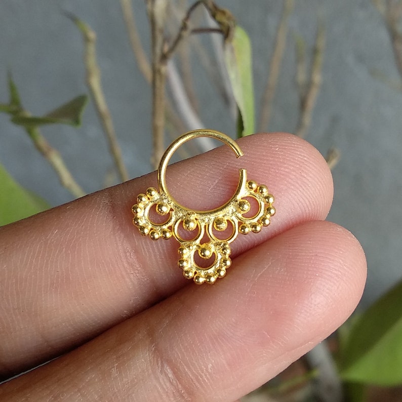 Silver Nose Hoop Sterling Silver Gold Plated Nose Ring Beaded Nose Hoop Indian Nose Ring Nose Piercing Hoop