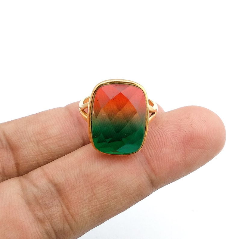 Tourmaline Quartz Gemstone Rings 12x16mm Cushion Cut Gemstone Multi Bi-Tourmaline Quartz Sterling Silver Ring Wedding Ring