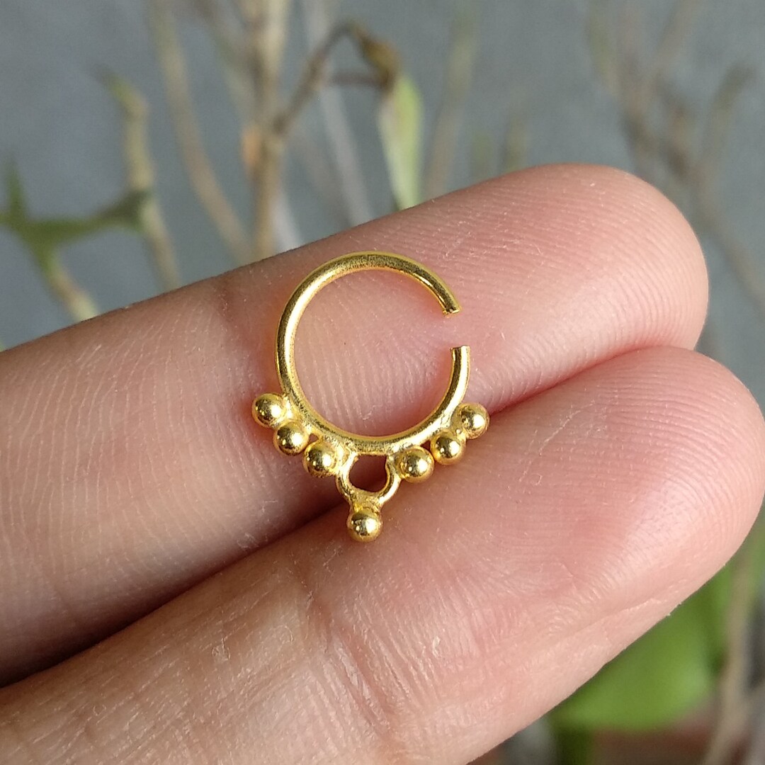 Sterling Silver Gold Plated Nose Ring Beaded Nose Hoop Etsy