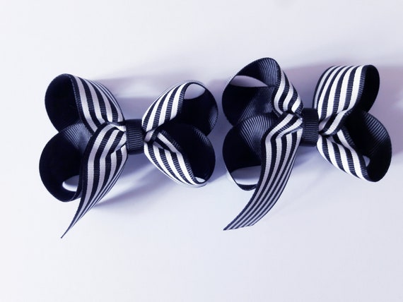 Black And White Stripe Hair Bows 3 Hair Bow Baby Girl Etsy