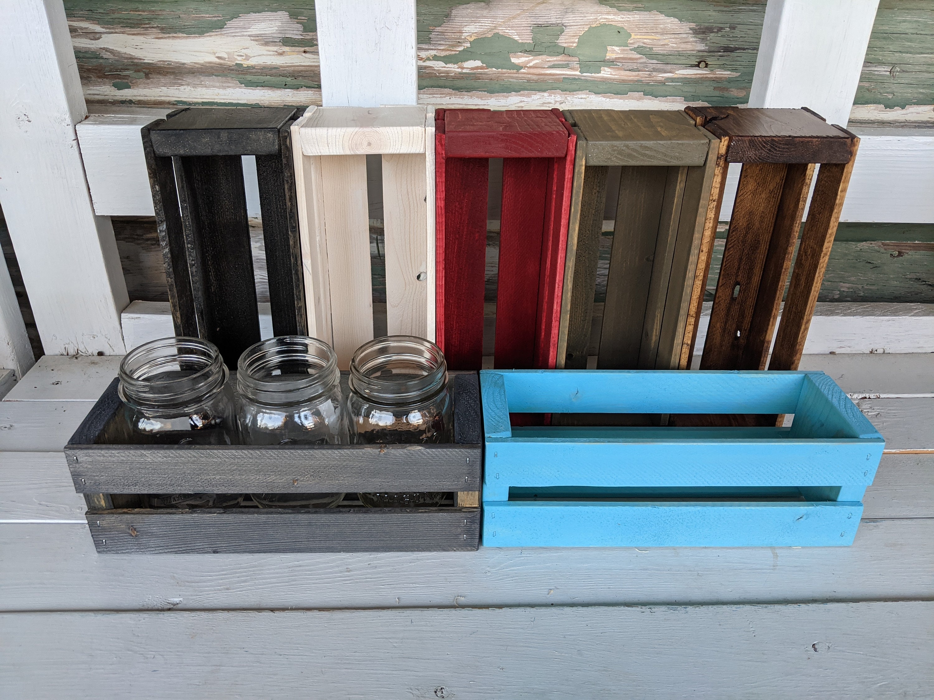 Mini 3 PintSized Mason Jar Wooden Crate Holder and Etsy