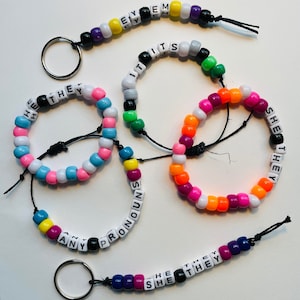 Pronoun and LGBTQ Flag Bracelet / Keychain