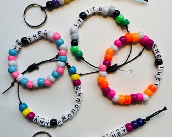 Pronoun and LGBTQ Flag Bracelet / Keychain