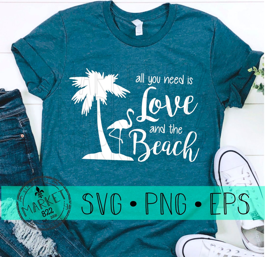 All You Need is Love and the Beach Flamingo Palm Tree Beach - Etsy