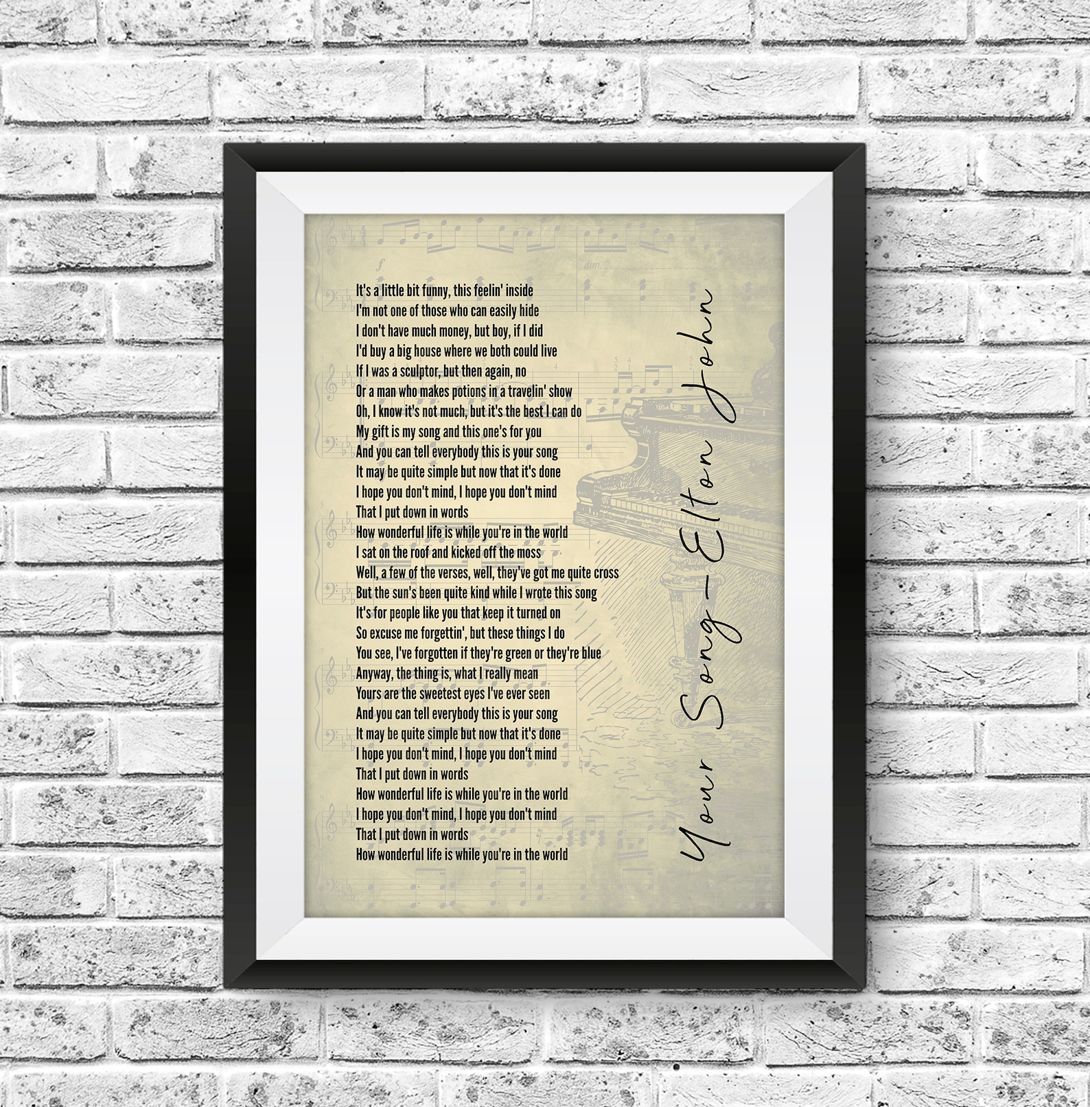 Elton John Your Song Lyrics Wall Art Song Lyrics Print Etsy