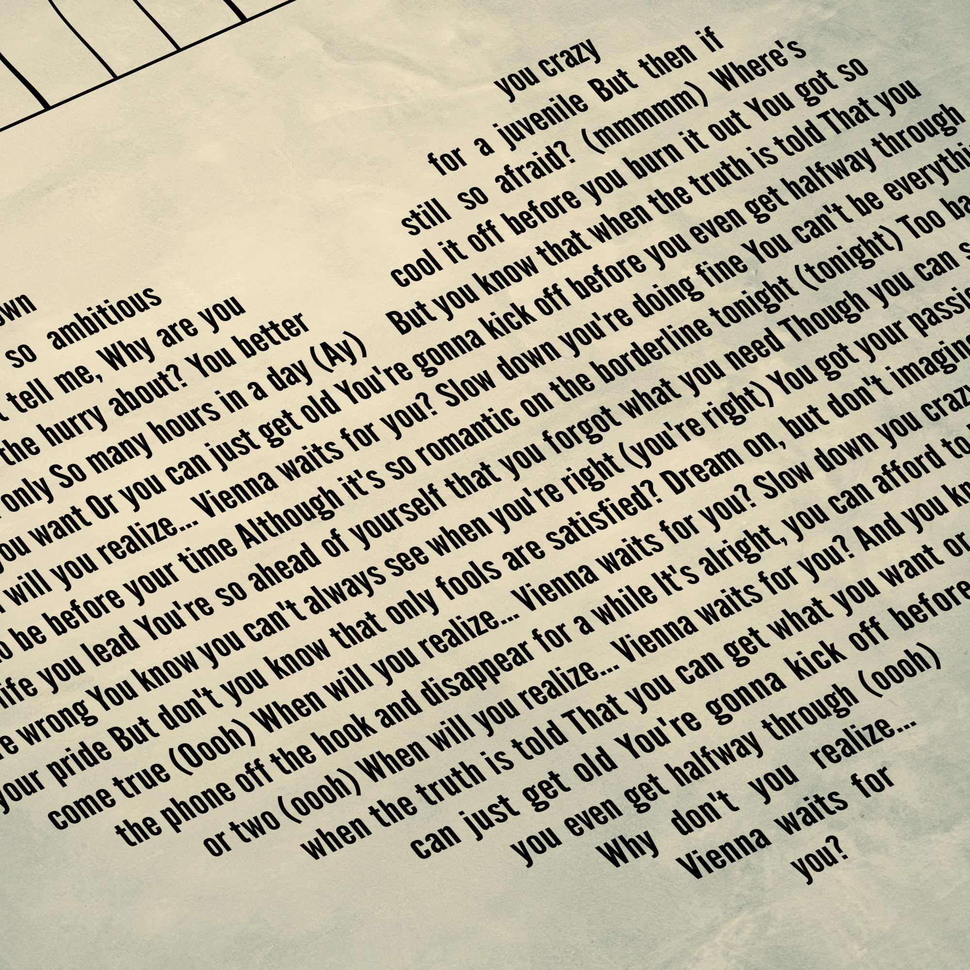Billy Joel Vienna Song Lyrics Wall Art Print Musik Wand Etsy de Billy joel vienna song lyrics wall art print musik wand etsy de