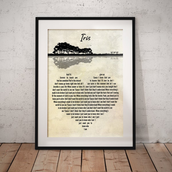 Goo Goo Dolls Iris Song Lyrics Wall Art Print | Music Poster.