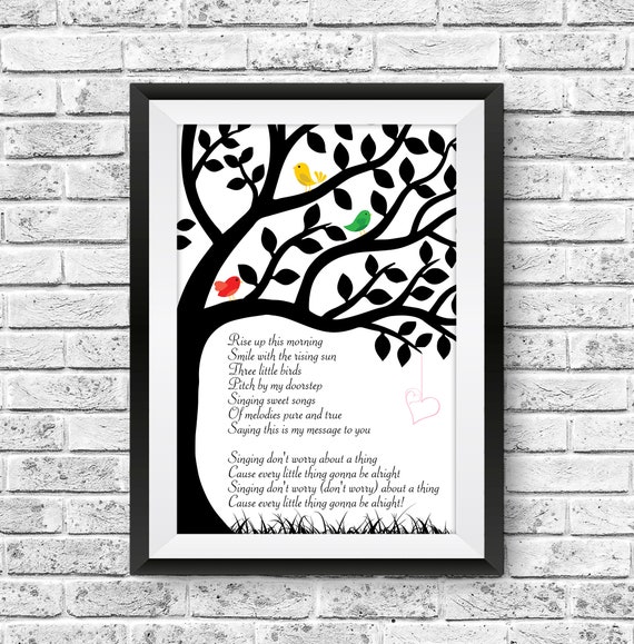 Three Little Birds Bob Marley Lyrics Wall Art Gift Song Etsy