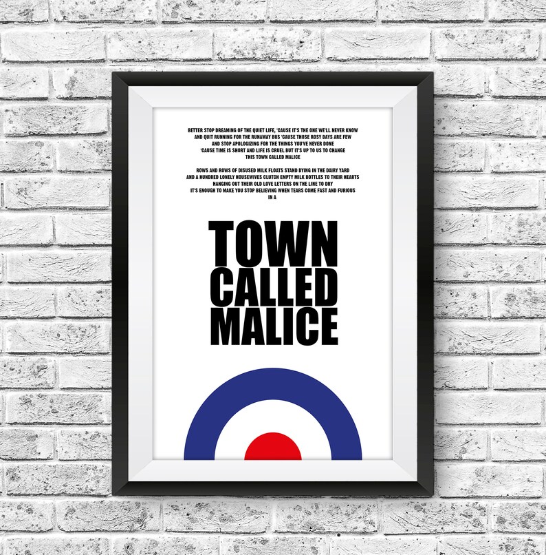 The Jam Town Called Malice Mod Print, Song Lyrics Print Lyrics W The Jam Town Called Malice Mod Print, Song Lyrics Print Lyrics W