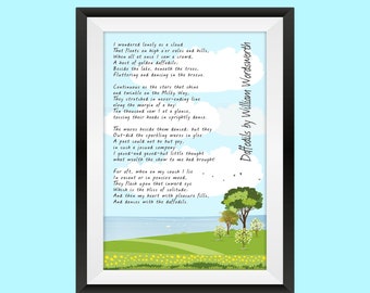 Daffodils / I Wandered Lonely As A Cloud William Wordsworth Poem Lyrics Wall Art Print.